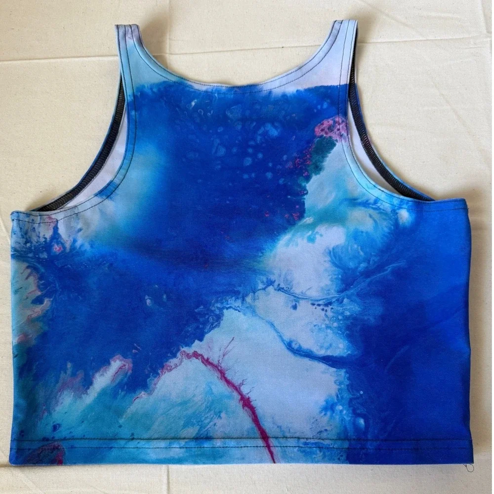 By Rachel Pierce Blue Fluid Art Activewear Set Crop Top Leggings Large